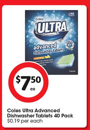 Coles Ultra Advanced Dishwasher Tablets 40 Pack