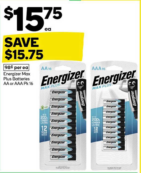 Energizer Max Plus Batteries AA or AAA Pk 16