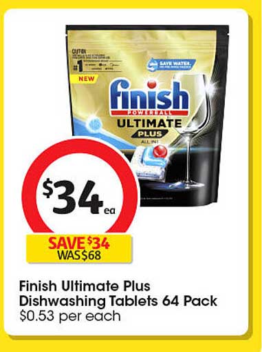 Finish Ultimate Plus Dishwashing Tablets 64 Pack