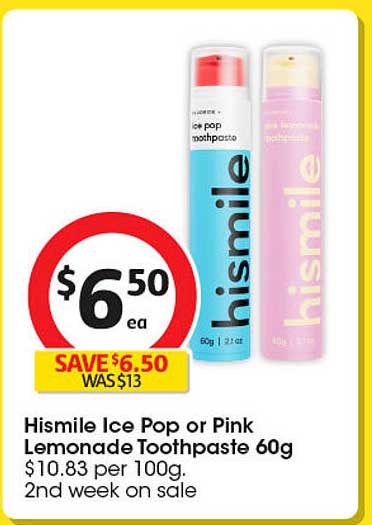 Hismile Ice Pop or Pink Lemonade Toothpaste