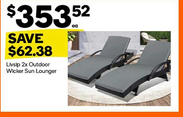 Livslip 2x Outdoor Wicker Sun Lounger