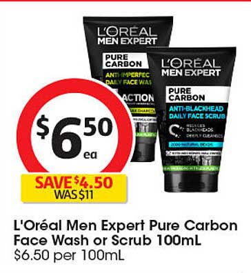 L'Oréal Men Expert Pure Carbon Face Wash or Scrub 100mL