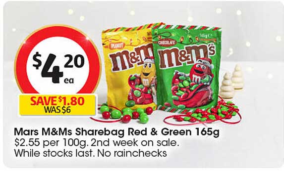 Mars M&Ms Sharebag Red & Green 165g