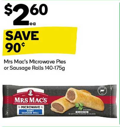 Mrs Mac's Microwave Pies or Sausage Rolls