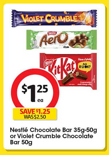 Nestlé Chocolate Bar 35g-50g or Violet Crumble Chocolate Bar 50g