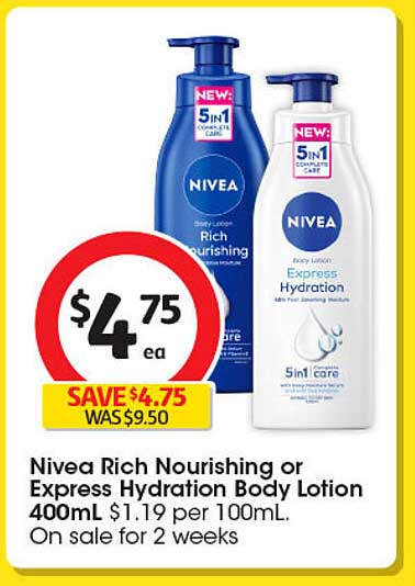 Nivea Rich Nourishing or Express Hydration Body Lotion