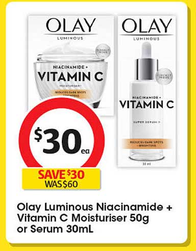 Olay Luminous Niacinamide + Vitamin C Moisturiser 50g or Serum 30mL