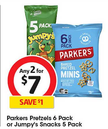 Parkers Pretzels 6 Pack or Jumpy's Snacks 5 Pack