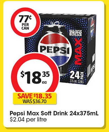 Pepsi Max Soft Drink 24x375mL