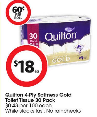 Quilton 4-Ply Softness Gold Toilet Tissue 30 Pack