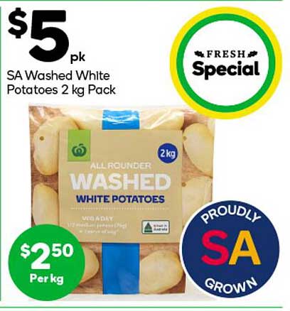 SA Washed White Potatoes 2 kg Pack