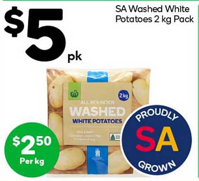 SA Washed White Potatoes 2 kg Pack