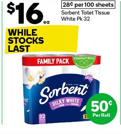 Sorbent Toilet Tissue White Pk 32