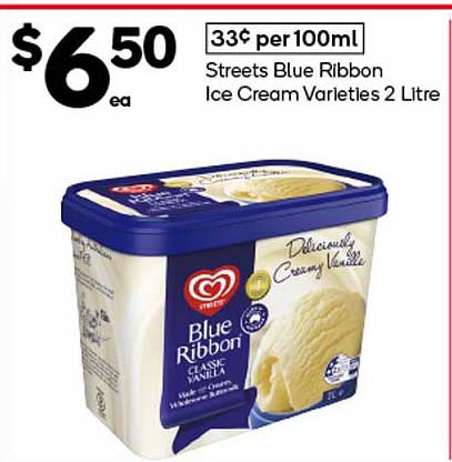 Streets Blue Ribbon Ice Cream Varieties 2 Litre