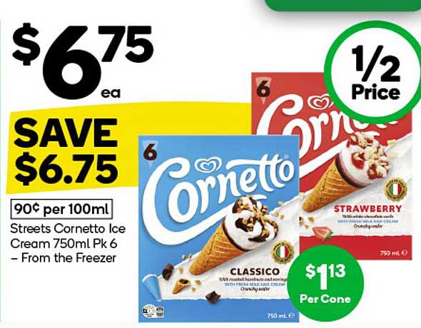 Streets Cornetto Ice Cream 750ml Pk 6