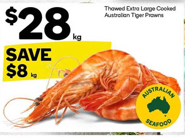 Thawed Extra Large Cooked Australian Tiger Prawns