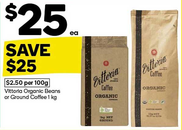 Vittoria Organic Beans or Ground Coffee