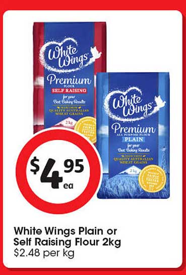 White Wings Plain or Self Raising Flour 2kg