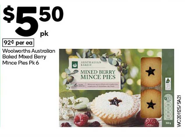 Woolworths Australian Baked Mixed Berry Mince Pies Pk 6