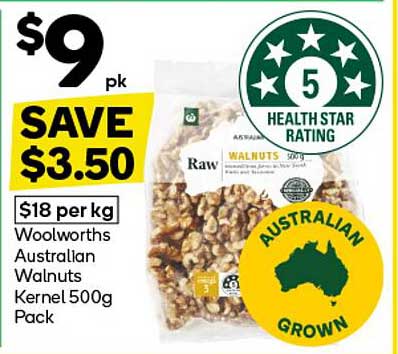 Woolworths Australian Walnuts Kernel 500g Pack