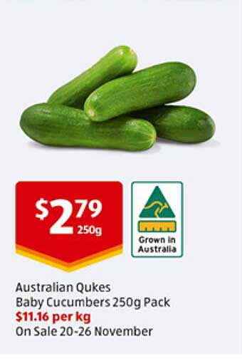 Australian Qukes Baby Cucumbers 250g Pack