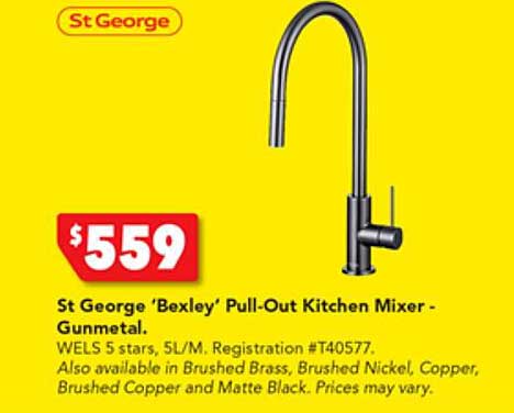 St George 'Bexley' Pull-Out Kitchen Mixer - Gunmetal