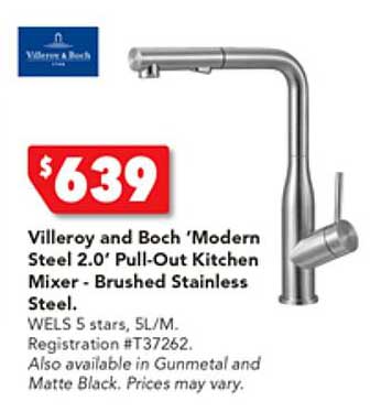 Villeroy and Boch ‘Modern Steel 2.0’ Pull-Out Kitchen Mixer - Brushed Stainless Steel