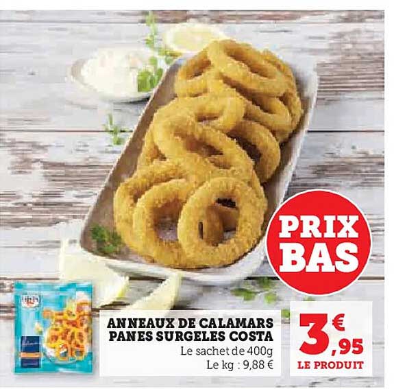 ANNEAUX DE CALAMARS PANÉS SURGELÉS COSTA