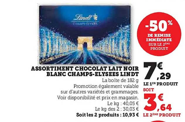 ASSORTIMENT CHOCOLAT LAIT NOIR BLANC CHAMPS-ELYSEES LINDT