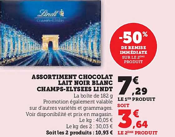 ASSORTIMENT CHOCOLAT LAIT NOIR BLANC CHAMPS-ELYSEES LINDT