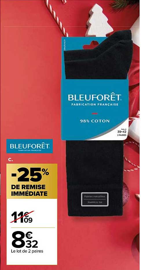 BLEUFORÊT 98% COTON 39-42 2 PAIRES