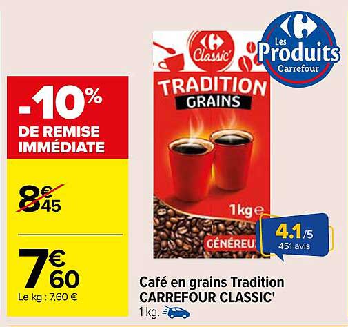 Café en grains Tradition CARREFOUR CLASSIC'