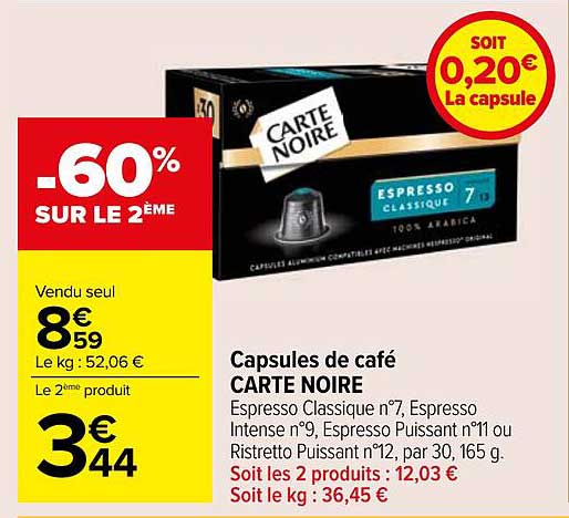 Capsules de café CARTE NOIRE