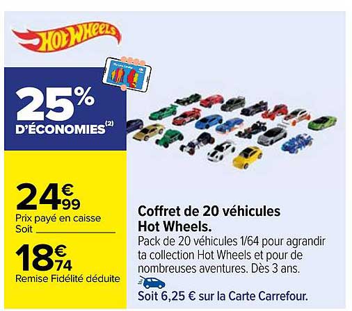 Coffret de 20 véhicules Hot Wheels.