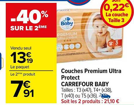 Couches Premium Ultra Protect CARREFOUR BABY