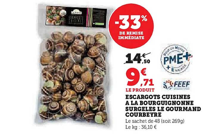 ESCARGOTS CUISINES A LA BOURGUIGNONNE SURGELES LE GOURMAND COURBEYRE