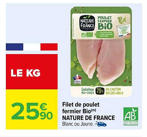 Filet de poulet fermier Bio(m) NATURE DE FRANCE