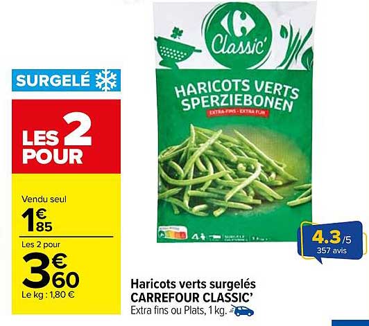 Haricots verts surgelés CARREFOUR CLASSIC’