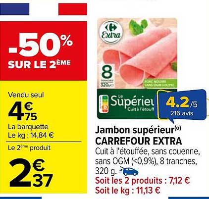 Jambon supérieur CARREFOUR EXTRA