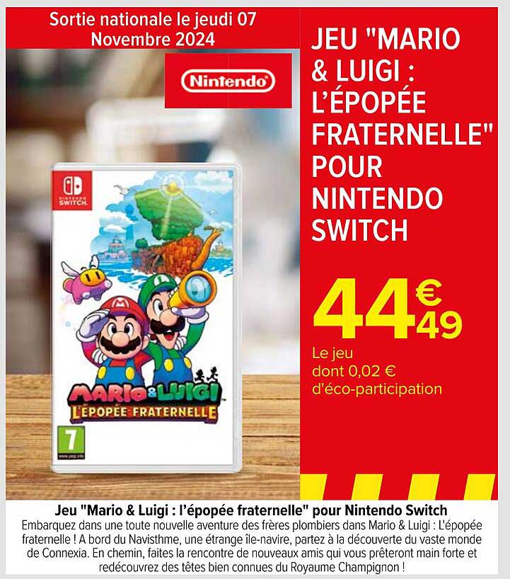 JEU "MARIO & LUIGI : L'ÉPOPÉE FRATERNELLE" POUR NINTENDO SWITCH