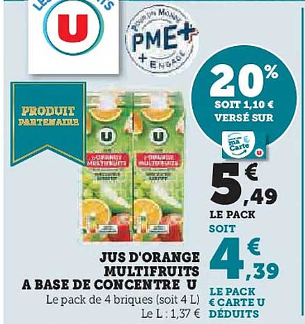 JUS D'ORANGE MULTIFRUIT A BASE DE CONCENTRE U