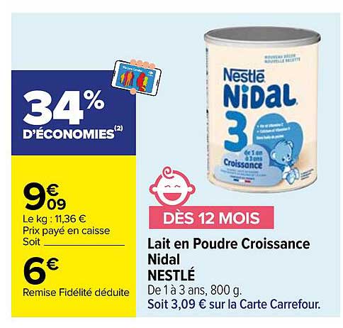 Lait en Poudre Croissance Nidal NESTLÉ