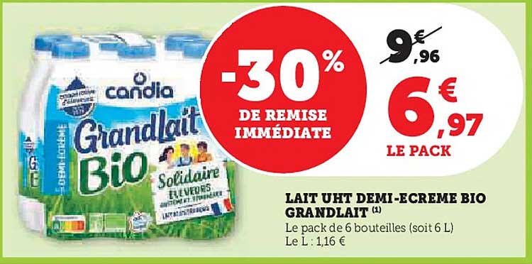 Lait UHT demi-écrémé bio Grandlait