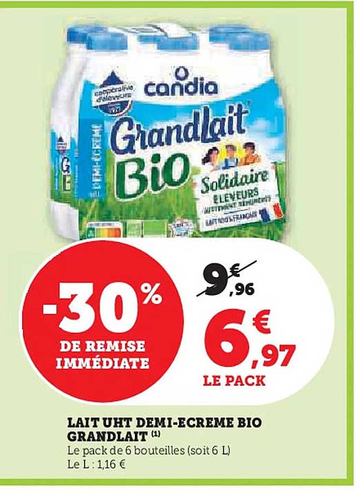 Lait UHT demi-écrémé bio Grandlait