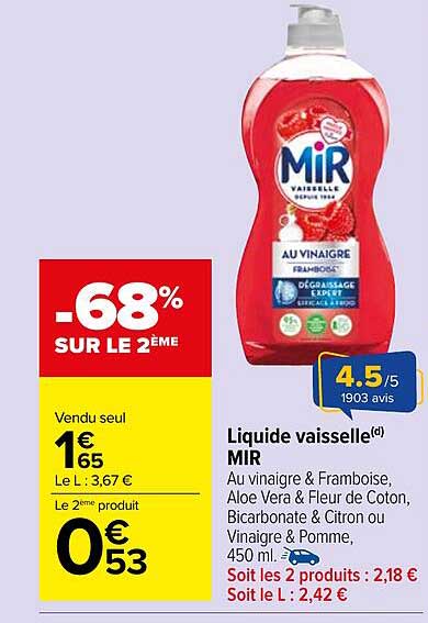 Liquide vaisselle MIR au vinaigre Framboise