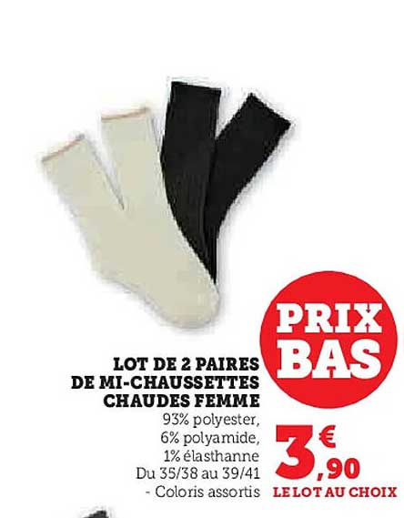 LOT DE 2 PAIRES DE MI-CHAUSSETTES CHAUDES FEMME