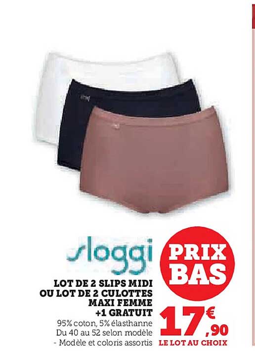 LOT DE 2 SLIPS MIDI OU LOT DE 2 CULOTTES MAXI FEMME +1 GRATUIT