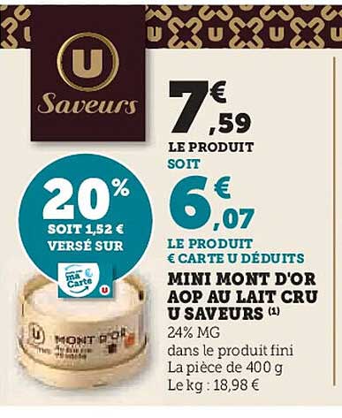 MINI MONT D'OR AOP AU LAIT CRU U SAVEURS