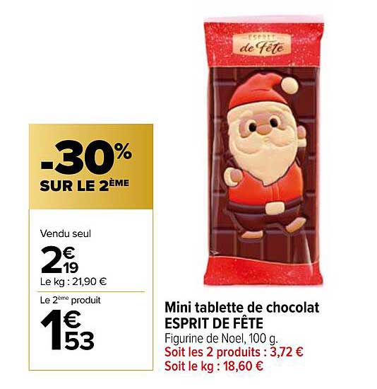 Mini tablette de chocolat ESPRIT DE FÊTE