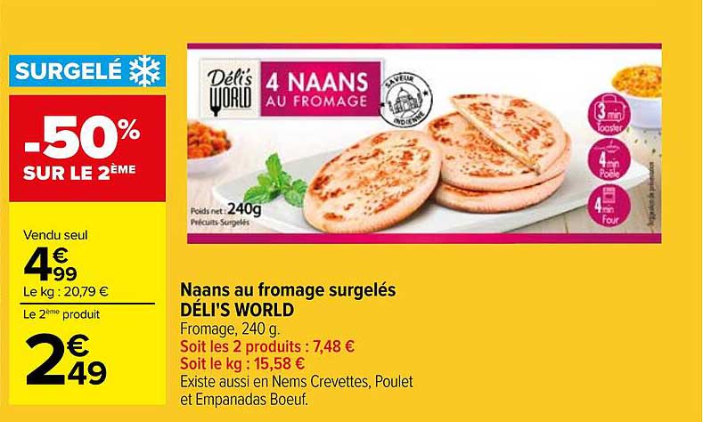 Naans au fromage surgelés DÉLI'S WORLD